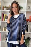 The Sunday Morning Stripe V Slouch Sweatshirt Navy Denim